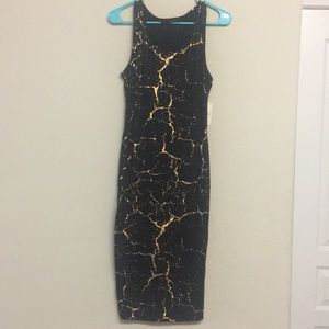 NWT Black Gold Marble Midi Dress